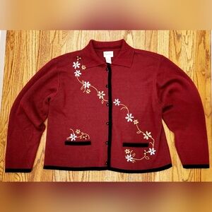 XL Crystal Kole Cardigan Sweater, Rare Find, 1990s, Embroidered, Button-up